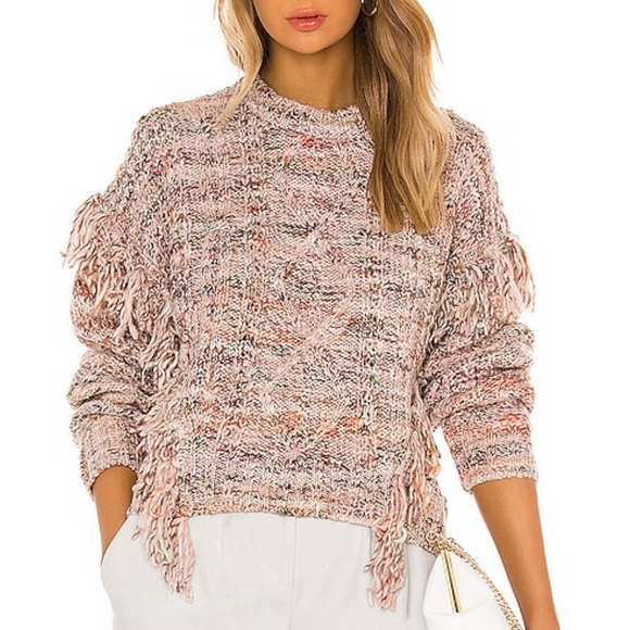 Joie Meghan Cable Knit Fringe Sweater 